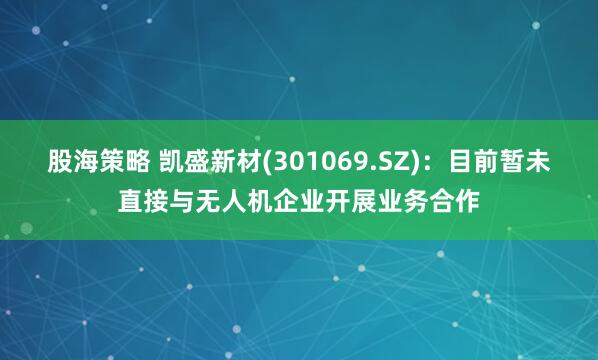 股海策略 凯盛新材(301069.SZ)：目前暂未直接与无人机企业开展业务合作