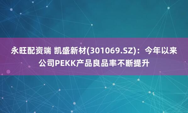 永旺配资端 凯盛新材(301069.SZ)：今年以来公司PEKK产品良品率不断提升